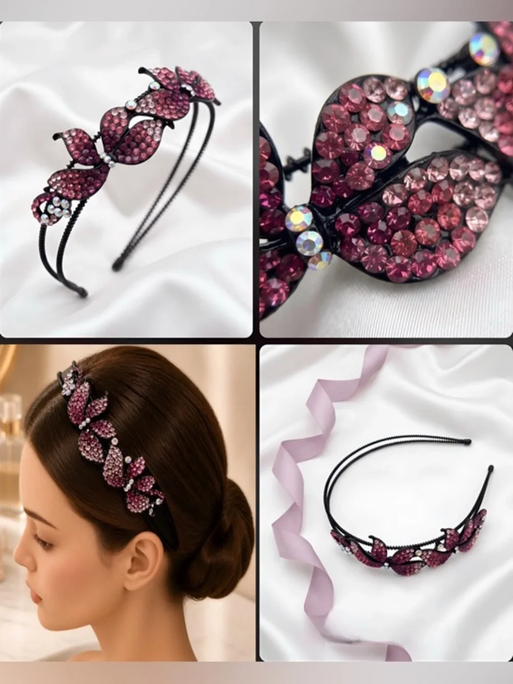 Elegant Multi Color Pink & AB Crystal Headband - Women Hair Accessory